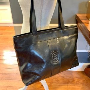 MARINO ORLANDI Black Leather Tote Purse Bag shoppe